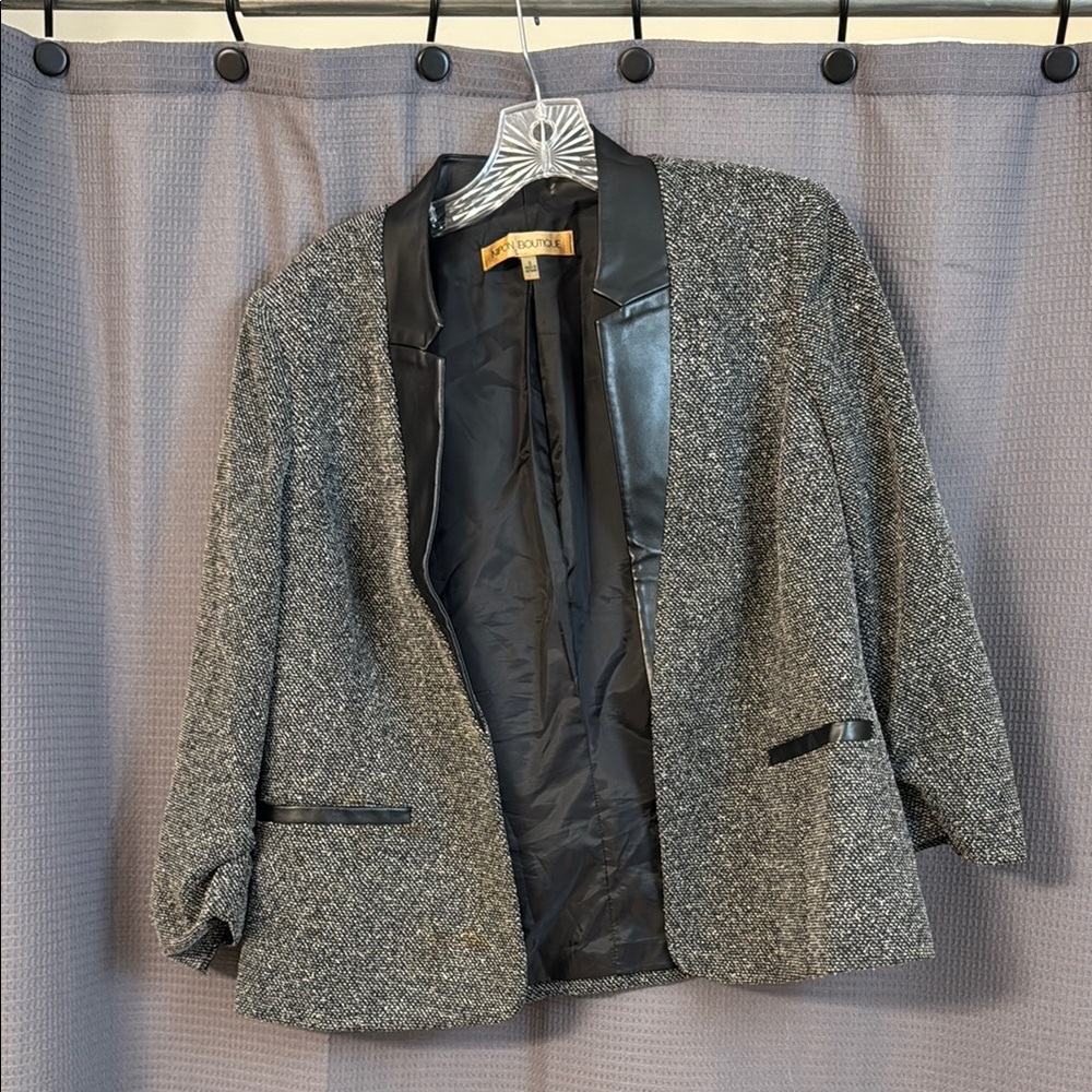 Gray Tweed Blazer with Black Accents